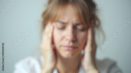Young Woman Experiencing Headache and Stress While Cradling Her Head in a Calm Indoor Setting