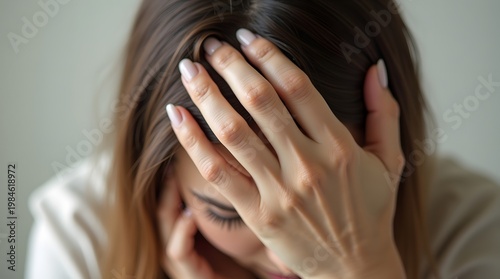 Woman Experiencing Stress and Anxiety By Holding Head with Hands in Contemplative Moment