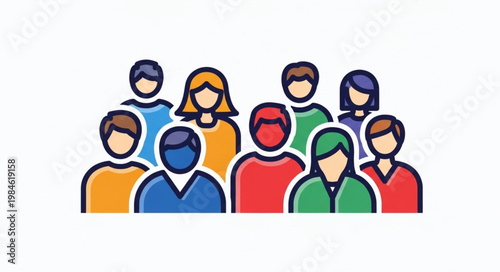 Diverse group of people standing together illustration.