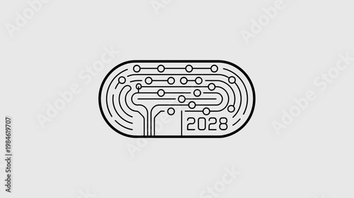 Minimalist medical monitoring patch graphic with 2028 - for healthcare innovation visuals