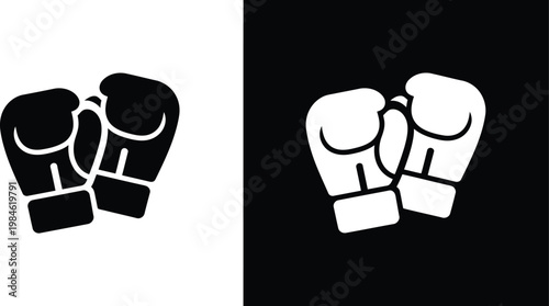 Vector Boxing Gloves Icon Two Tone Design on Black and White Background representing sport training fitness competition and boxing equipment concept illustration