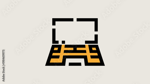 Clean vector laptop wordmark with amber accent element - for workstation branding imagery