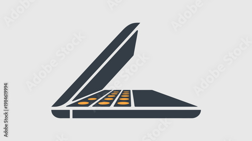 Geometric laptop silhouette icon with glowing key accents - for professional tech content