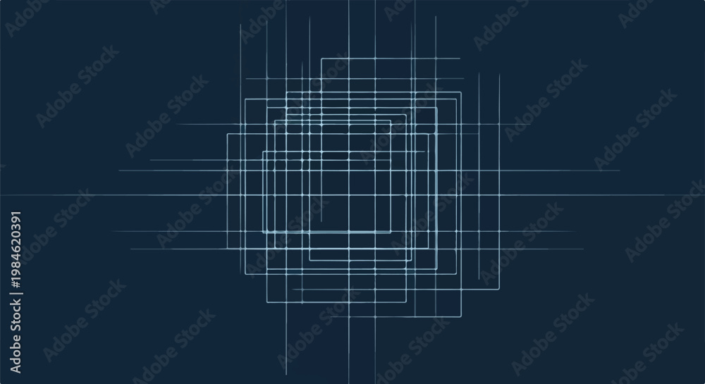 Fototapeta premium Abstract geometric lines with layered squares on deep blue background