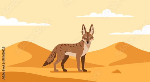Desert fox standing on sand dunes in arid landscape