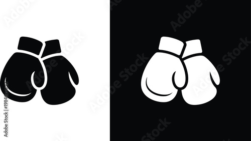 Vector Boxing Gloves Icon Two Tone Design on Black and White Background depicting combat sport fitness training power discipline and boxing match illustration