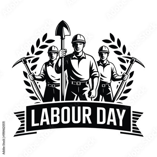 Black and white of workers celebrating labour day celebration