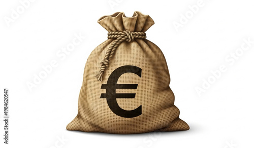 Burlap Money Bag with Euro Symbol Financial Vector Illustration