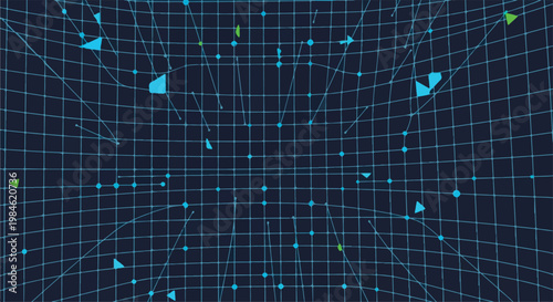Blue digital grid network with glowing lines and data particles