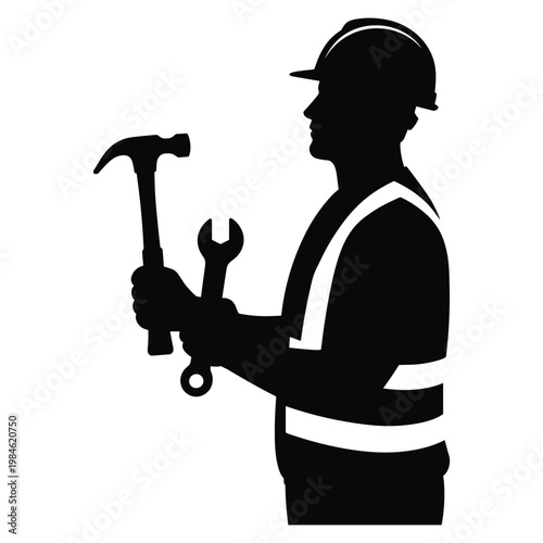 Black silhouette of a person holding a briefcase monochrome