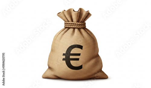 Burlap Money Bag with Euro Symbol Financial Vector Illustration