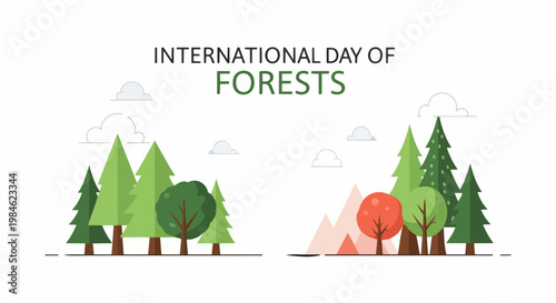 International Day of Forests vector illustration celebrating nature and woodland conservation efforts. Forest conservation theme for environmental awareness campaigns and ecological education.