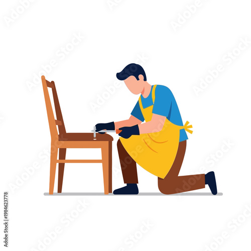 Carpenter repairing wooden chair