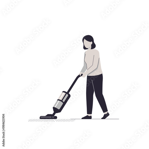 Woman vacuuming floor