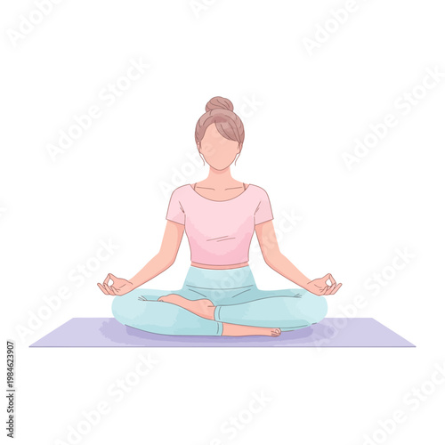 Woman meditating in lotus pose on yoga mat