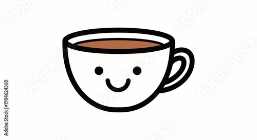 Cute smiling coffee cup illustration with simple and friendly design.