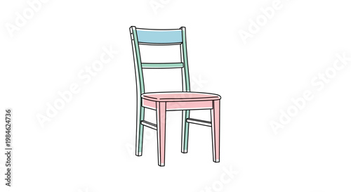 Hand-drawn pastel colored wooden chair with simple design.