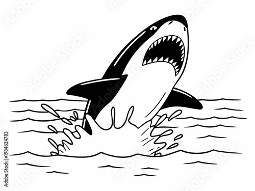 Great white shark breaching out of ocean surface waves