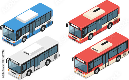 Bus Icon Set with Different Colors and Styles for Transportation, City Travel, and Public Transit Designs