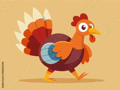 Cartoon turkey character walking on beige background
