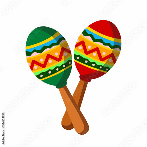 Maracas with colorful patterns in flat style for fiesta music theme