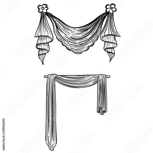 swag drapery and curtain vector line art hand drawn illustration