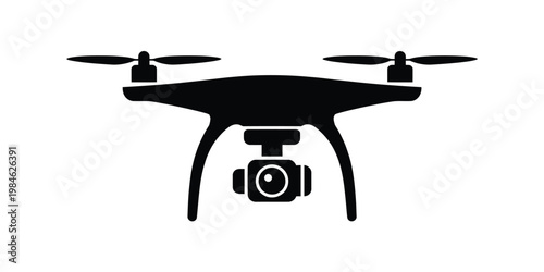 Vector Drone Icon Black Design depicting UAV system remote control drone flight photography security monitoring and modern tech illustration