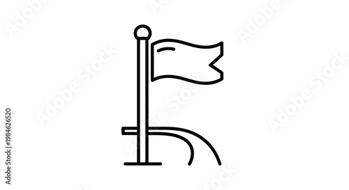 A waving flag on a pole marks a turn in a path within a sports venue on a sunny day with a clear view.