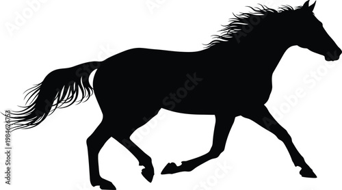 Dynamic Black Horse Silhouette Galloping at Full Speed, Elegant Wild Stallion Running Free in Powerful Motion