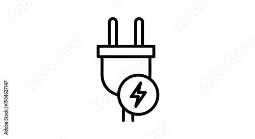 Black lightning bolt icon on a plug viewed from the front in a simple illustration