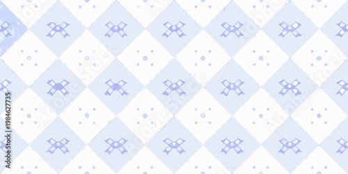 Pale blue and white diamond pattern with floral and dotted details