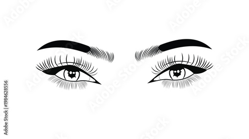 Vector illustration of womans eyes with long eyelashes and eyebrows