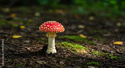 Red Mushroom in Forest Moss, Autumn Fungi