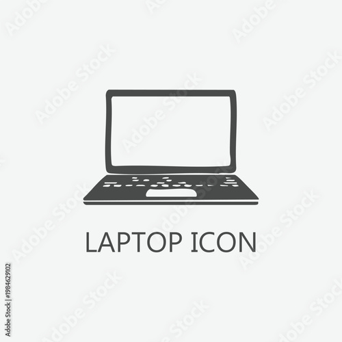 Laptop Computer Icon - Minimal Outline Vector for Technology, Digital and Office Use