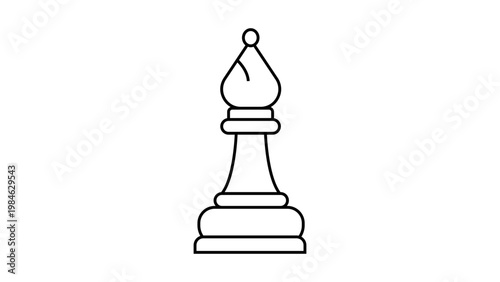 Minimalist black line vector icon of a chess bishop piece isolated on a white background. This clean outline illustration is perfect for strategy games, competition concepts, and web design.