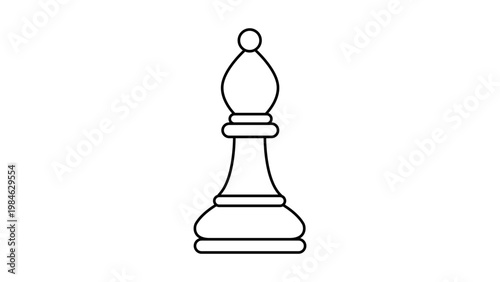 Minimalist black line vector icon of a chess bishop piece isolated on a white background. This clean, scalable outline illustration represents strategy, competition, and classic board game play.