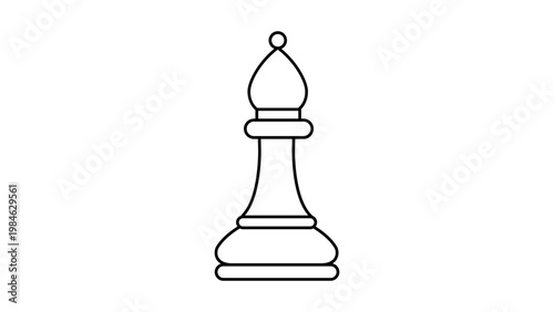 Minimalist black line vector icon illustration of a chess bishop piece isolated on a white background, ideal for board game branding, strategy concepts, competition graphics, and clean web UI.