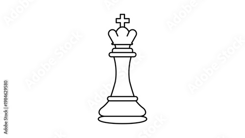Minimalist black line vector icon of a chess king piece isolated on a white background. Hand-drawn outline illustration representing strategy, leadership, and gaming. Scalable SVG graphic.