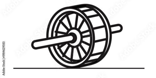 Simple black and white line art illustration of an abdominal exercise roller wheel Vector, illustration