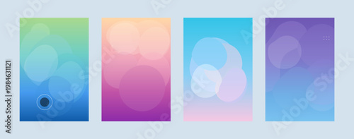 Set of abstract minimalist backgrounds with soft pastel fluid gradients and blurry shapes