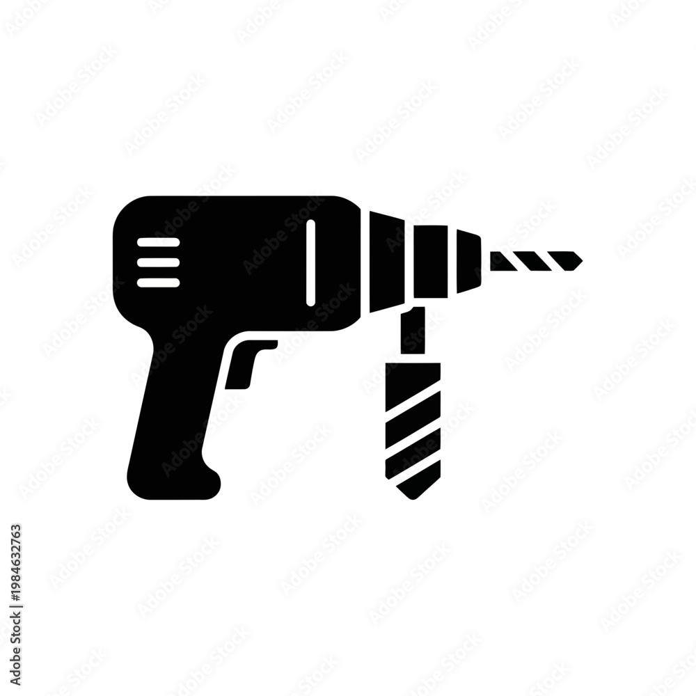 Fototapeta premium Black silhouette of a drill with a drill bit