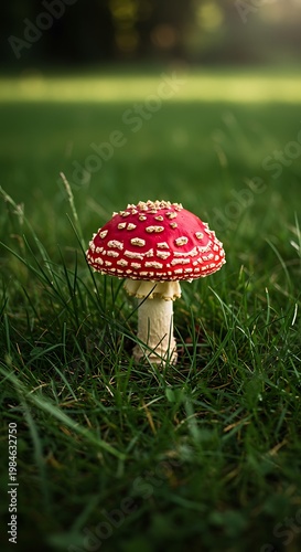 Red Mushroom in Green Grass
