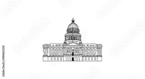 Stylized line drawing of a grand domed capitol building with columns