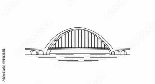 Stylized line drawing of an arched bridge with supporting piers over water