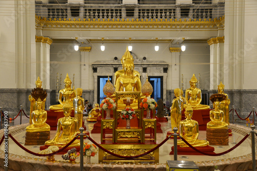 Golden Buddha Statues at Wat Sothon Wararam Worawihan Temple The Buddhist Landmark locating in Chachoengsao Thailand