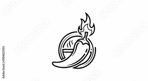Stylized chili pepper with flame over a bowl and swirling steam