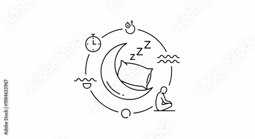 Stylized circular diagram depicting sleep cycle elements