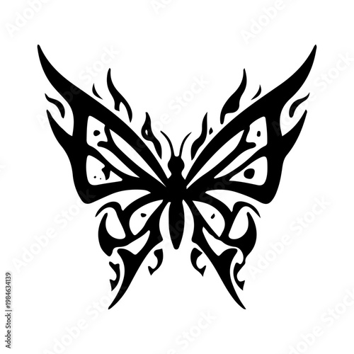 Tribal Butterfly Tattoo Design Black Silhouette Illustration