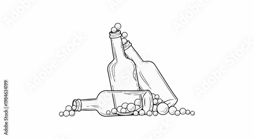 Stylized drawing of empty bottles with bubbles