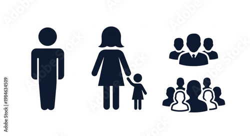 Diverse Group of People Icons Representing Different Family Structures and Social Gatherings.